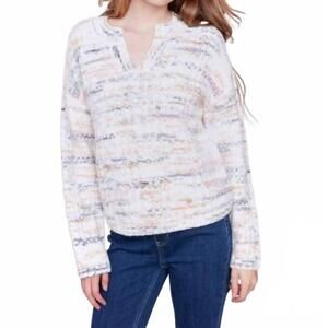 NEW CHARLIE B chunky marl cable knit sweater in white